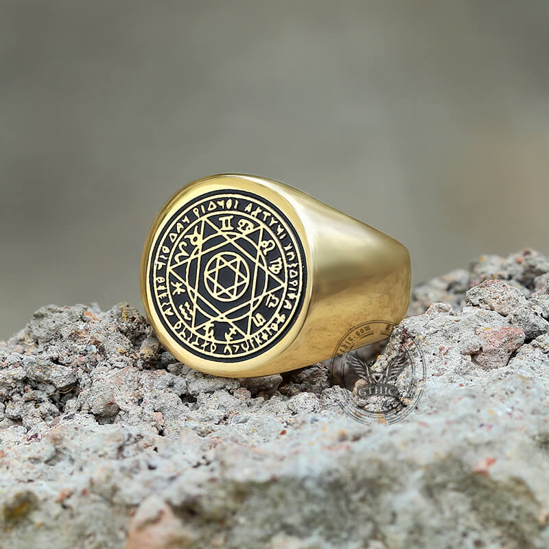 Hexagram 12 Zodiac Sign Stainless Steel Ring 01 gold| Gthic.com