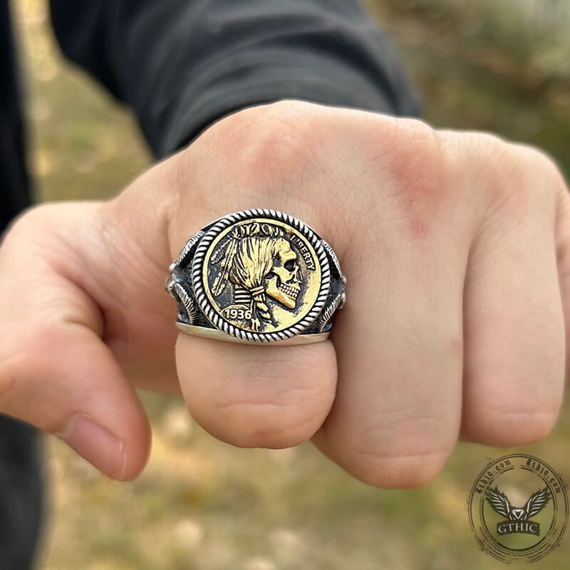 1936 Hobo Nickel Coin Sterling Silver Skull Ring – GTHIC