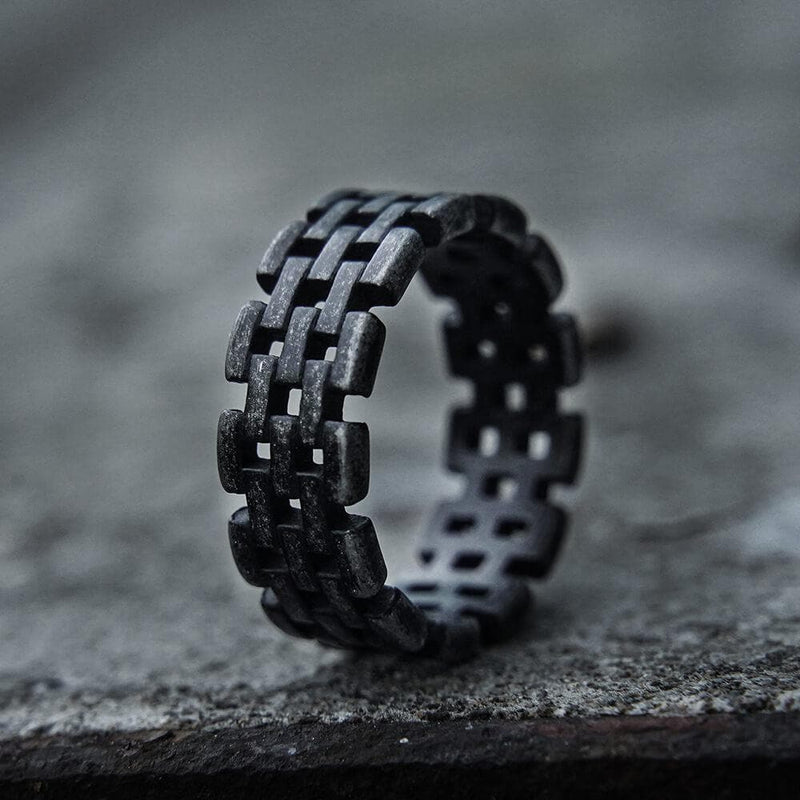 Hollow Chain Stainless Steel Ring 03 black | Gthic.com
