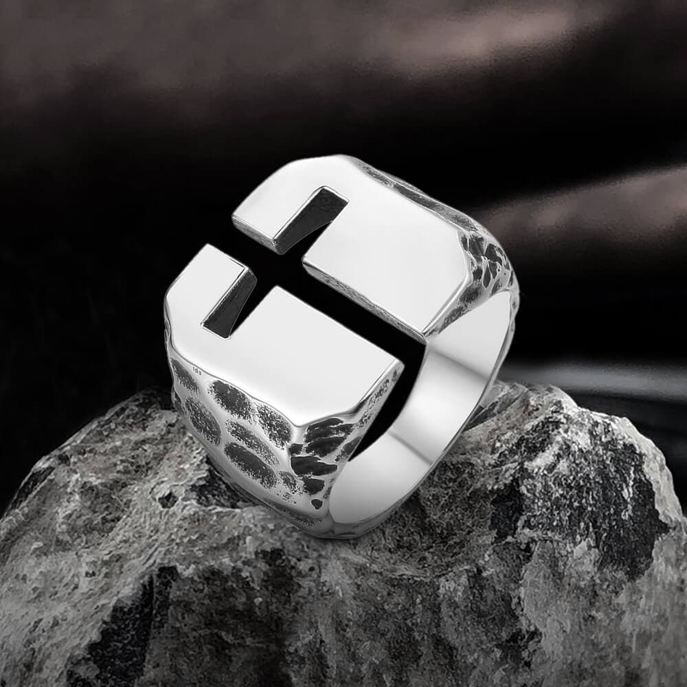 Hollow Cross Stainless Steel Ring | Gthic.com