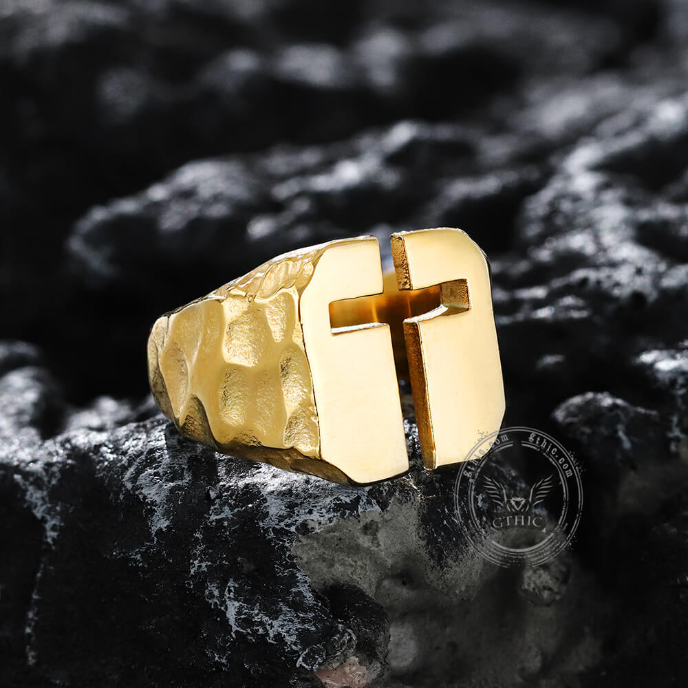 Hollow Cross Stainless Steel Ring