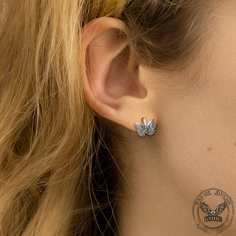 Hollow Out Butterfly Sterling Silver Huggie Earrings