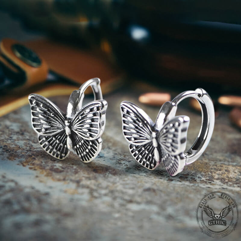 Hollow Out Butterfly Sterling Silver Huggie Earrings | Gthic.com
