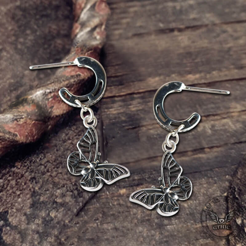Hollow Out Butterfly Sterling Silver Huggie Earrings | Gthic.com