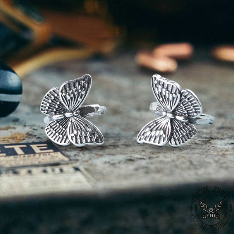 Hollow Out Butterfly Sterling Silver Huggie Earrings