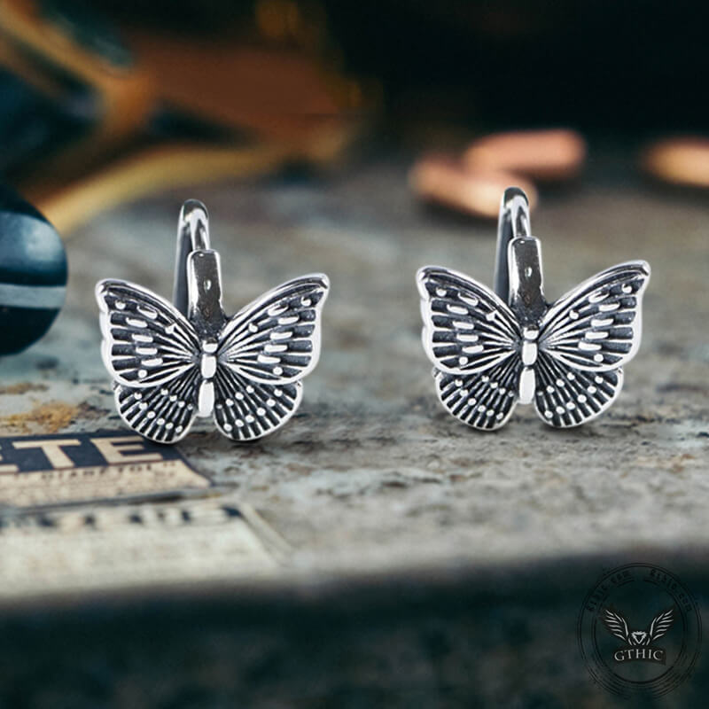 Hollow Out Butterfly Sterling Silver Huggie Earrings | Gthic.com