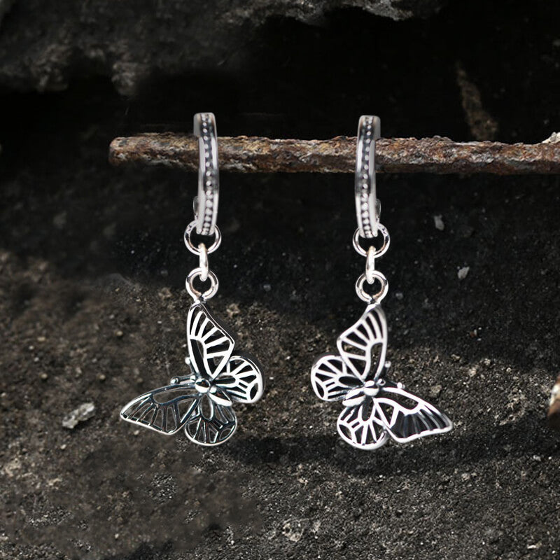 Hollow Out Butterfly Sterling Silver Huggie Earrings | Gthic.com