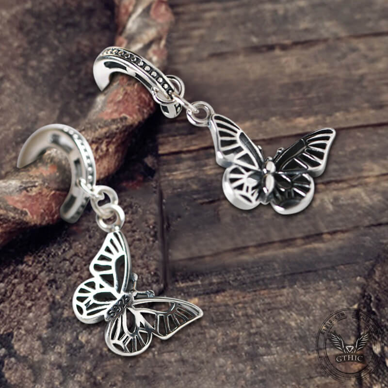 Hollow Out Butterfly Sterling Silver Huggie Earrings | Gthic.com