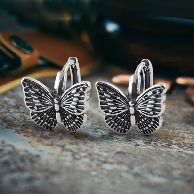 Hollow Out Butterfly Sterling Silver Huggie Earrings | Gthic.com