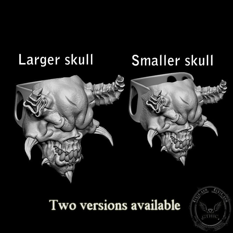 Horned Demon Skull Sterling Silver Ring 02 | Gthic.com