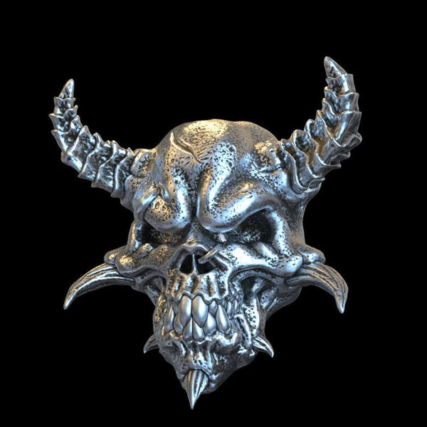 Horned Demon Skull Sterling Silver Ring 01 | Gthic.com
