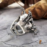 Gehörnter Dämonenschädel Ring aus Sterlingsilber