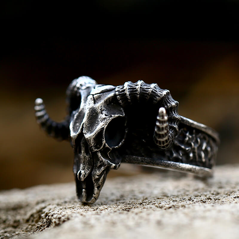 Horned Goat Stainless Steel Satan Ring | Gthic.com