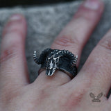 Horned Goat Stainless Steel Satan Ring | Gthic.com