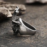 Horned Satan Devil Skull Stainless Steel Ring06 | Gthic.com