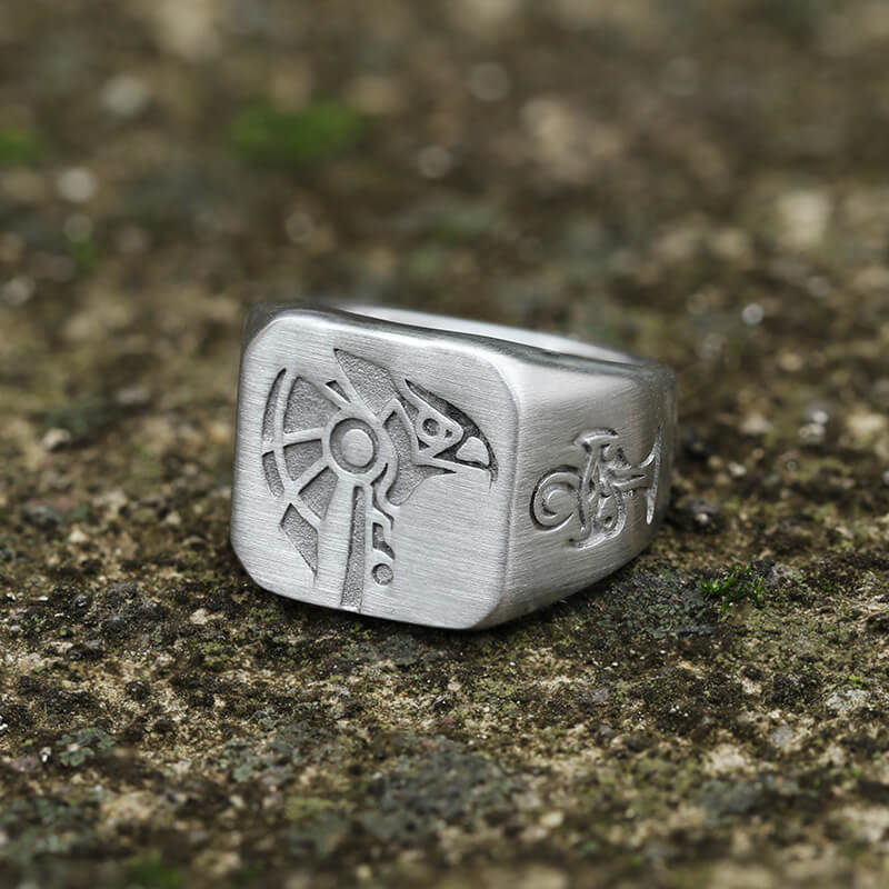 Horus And Anubis Stainless Steel Egyptian Ring | Gthic.com