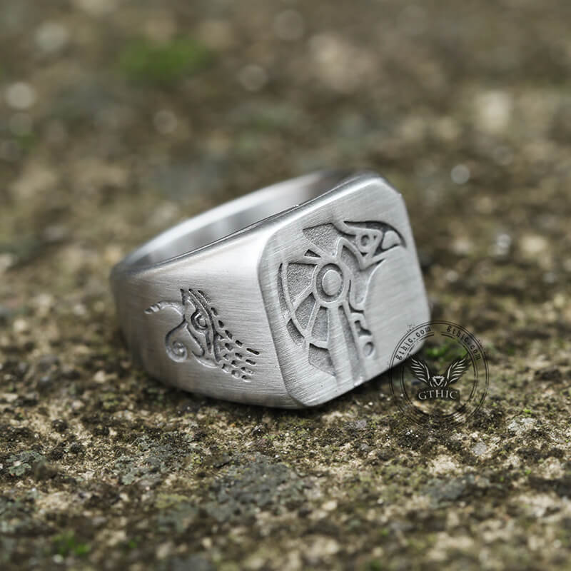 Horus And Anubis Stainless Steel Egyptian Ring