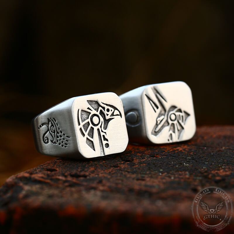 Horus And Anubis Stainless Steel Egyptian Ring | Gthic.com