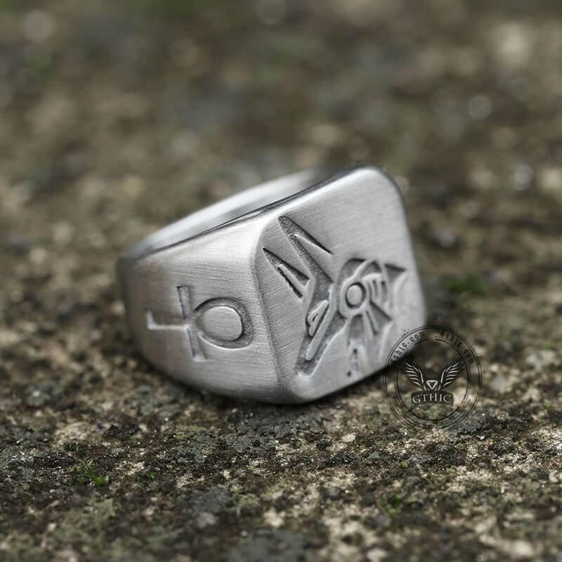 Horus And Anubis Stainless Steel Egyptian Ring