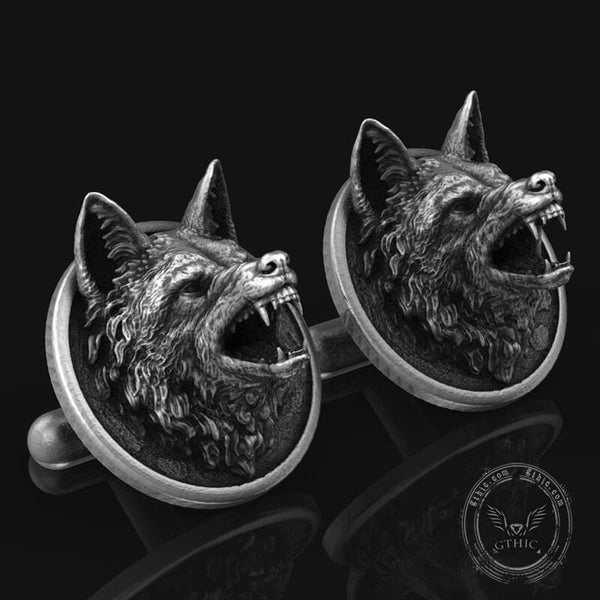 Howling Wolf Pure Tin Cufflinks 01 | Gthic.com