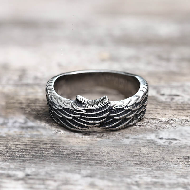Hugging Angel Wing Stainless Steel Ring 01silver | Gthic.com
