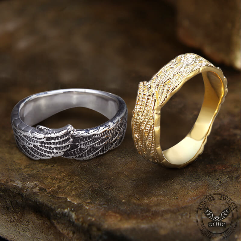 Hugging Angel Wing Stainless Steel Ring 02| Gthic.com