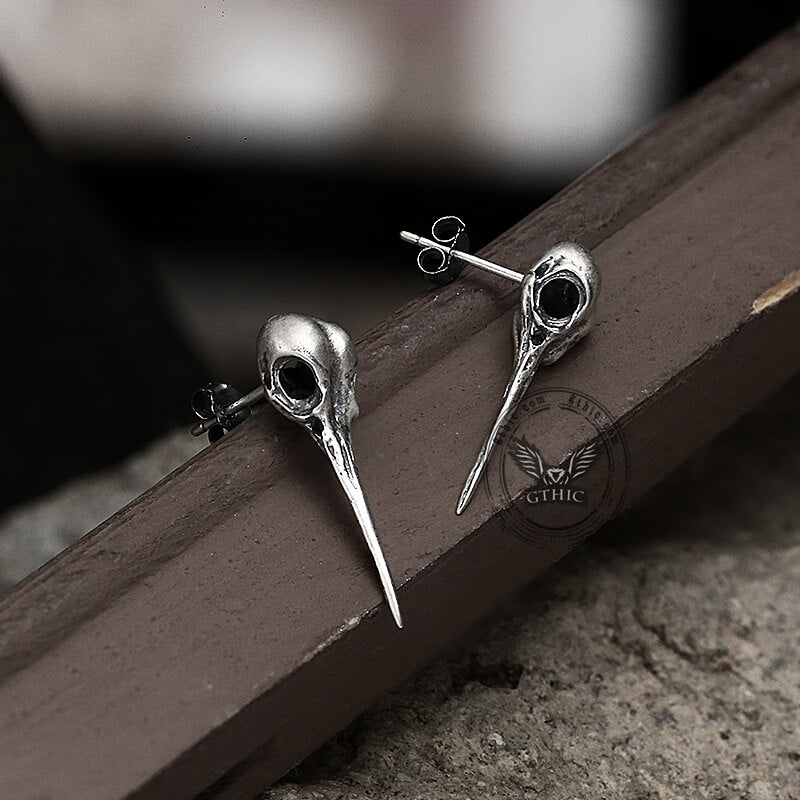 Hummingbird Skull Sterling Silver Stud Earrings | Gthic.com