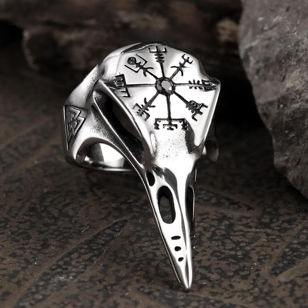 Icelandic Vegvisir raven stainless steel ring | Gthic.com