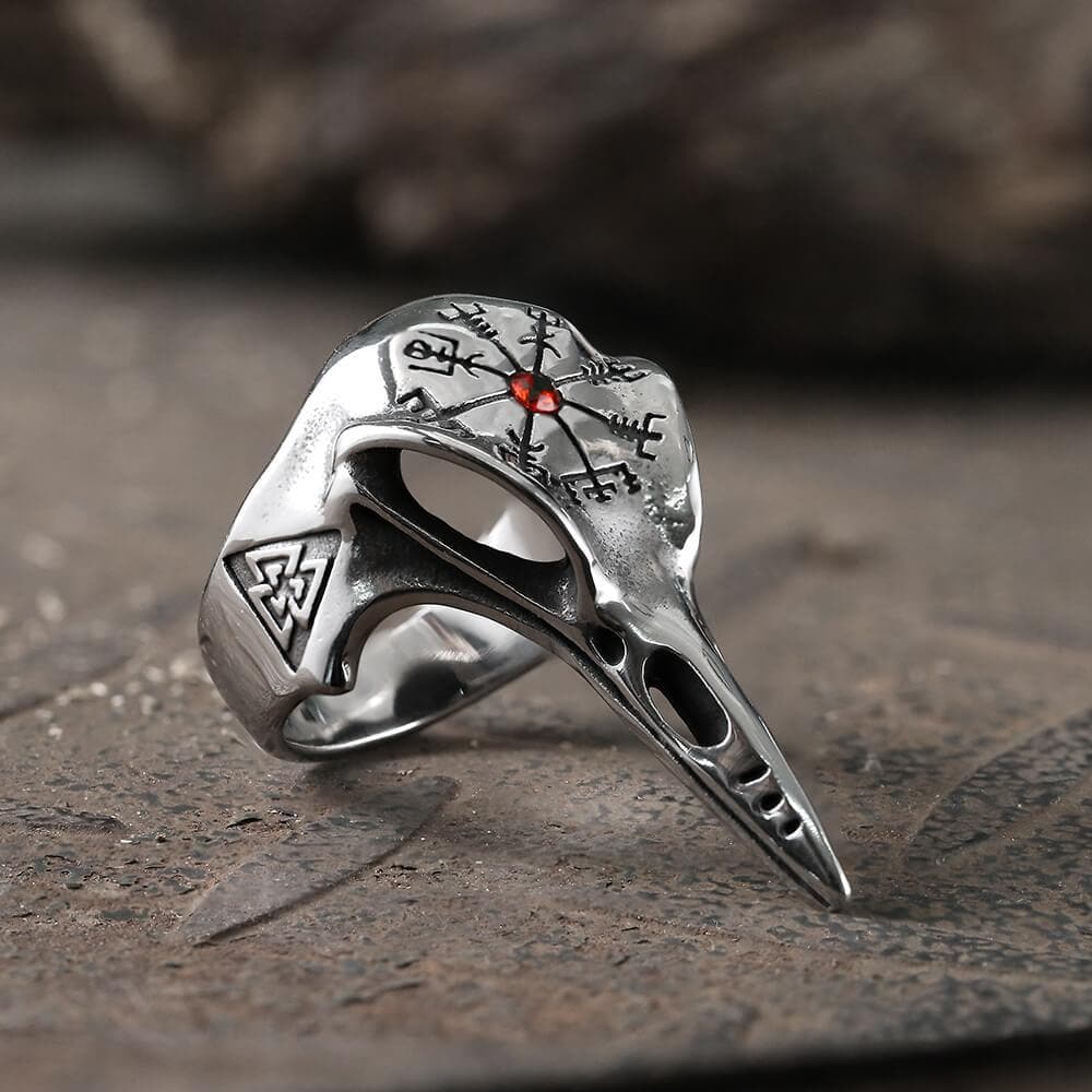 Icelandic Vegvisir raven stainless steel ring | Gthic.com