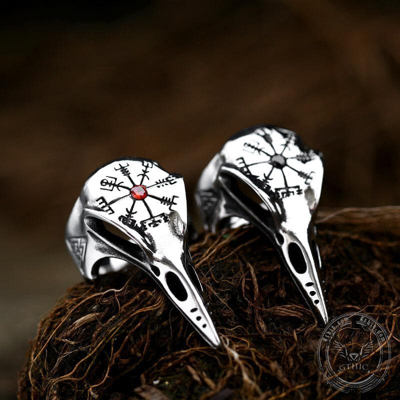 Icelandic Vegvisir raven stainless steel ring | Gthic.com