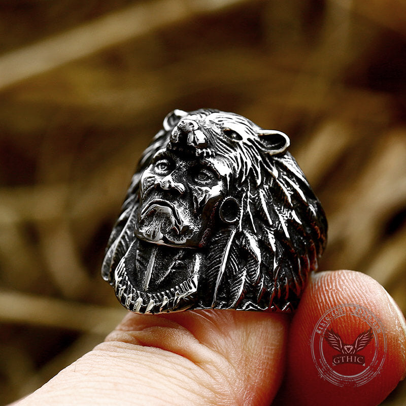 Indian Chief Stainless Steel Tribal Ring 02 | Gthic.com