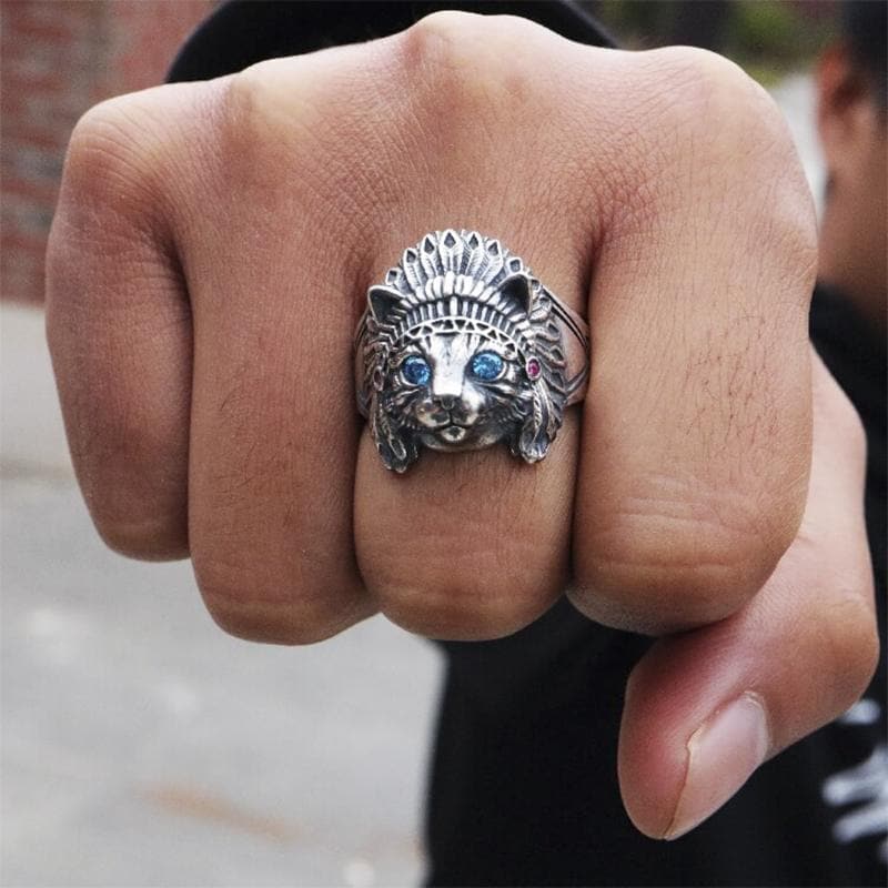 Indian Native Cat Sterling Silver Ring | Gthic.com