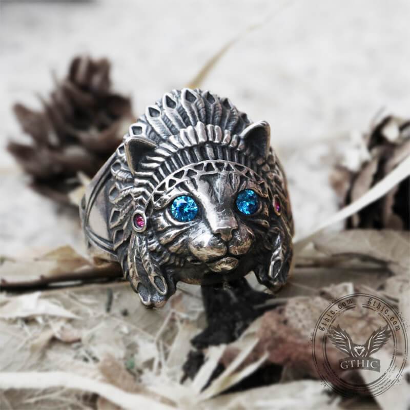 Indian Native Cat Sterling Silver Ring | Gthic.com