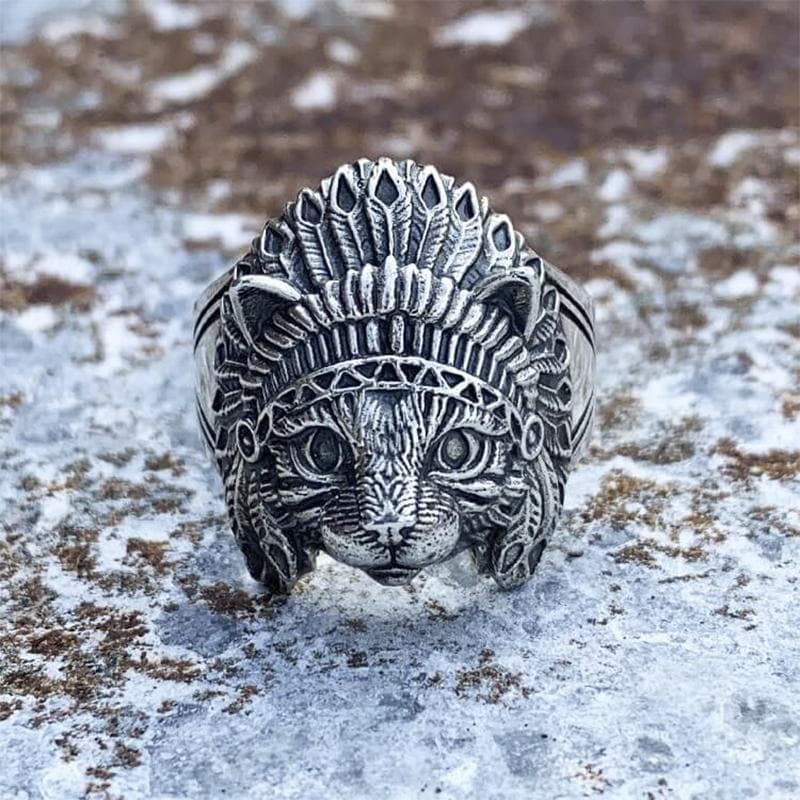 Indian Native Cat Sterling Silver Ring | Gthic.com