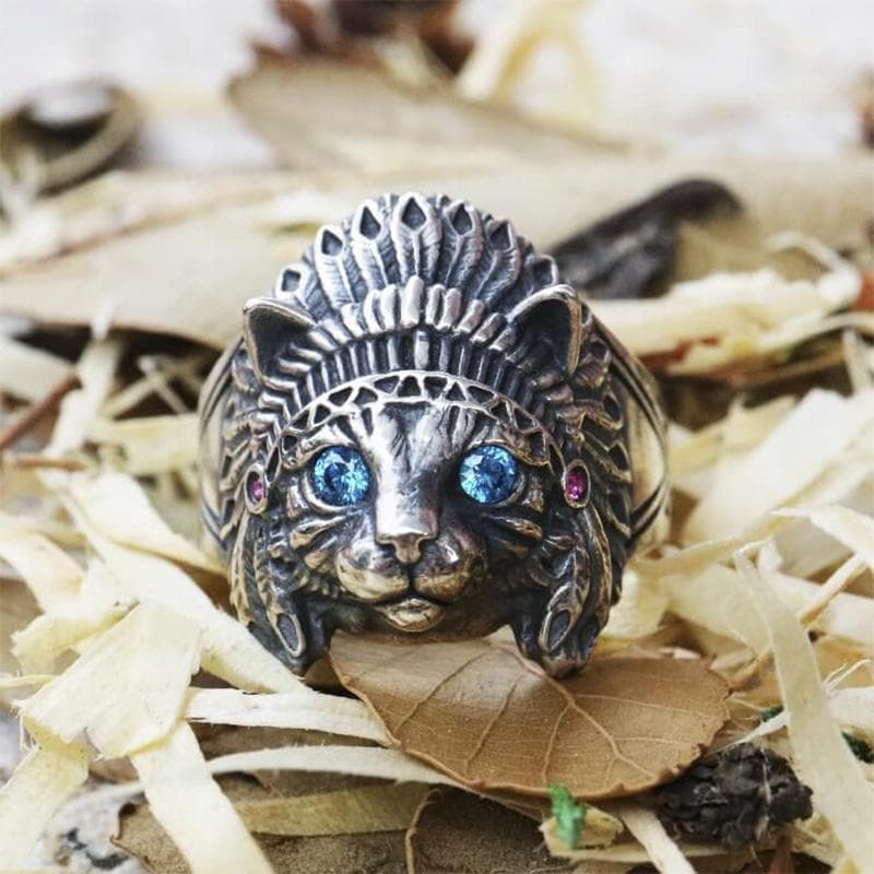 Indian Native Cat Sterling Silver Ring | Gthic.com