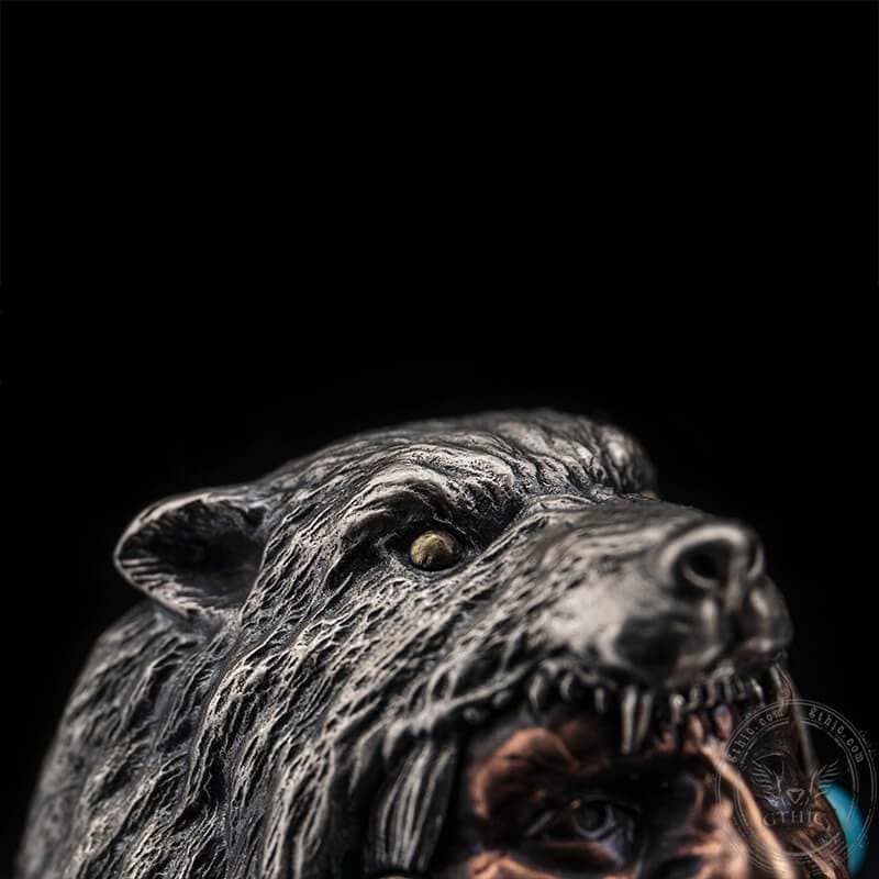 Indian Warrior Wolf Head Sterling Silver Ring | Gthic.com
