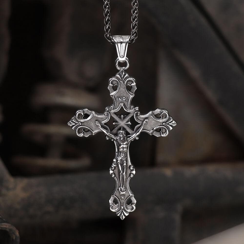 INRI Budded Cross Stainless Steel Pendant01 | Gthic.com