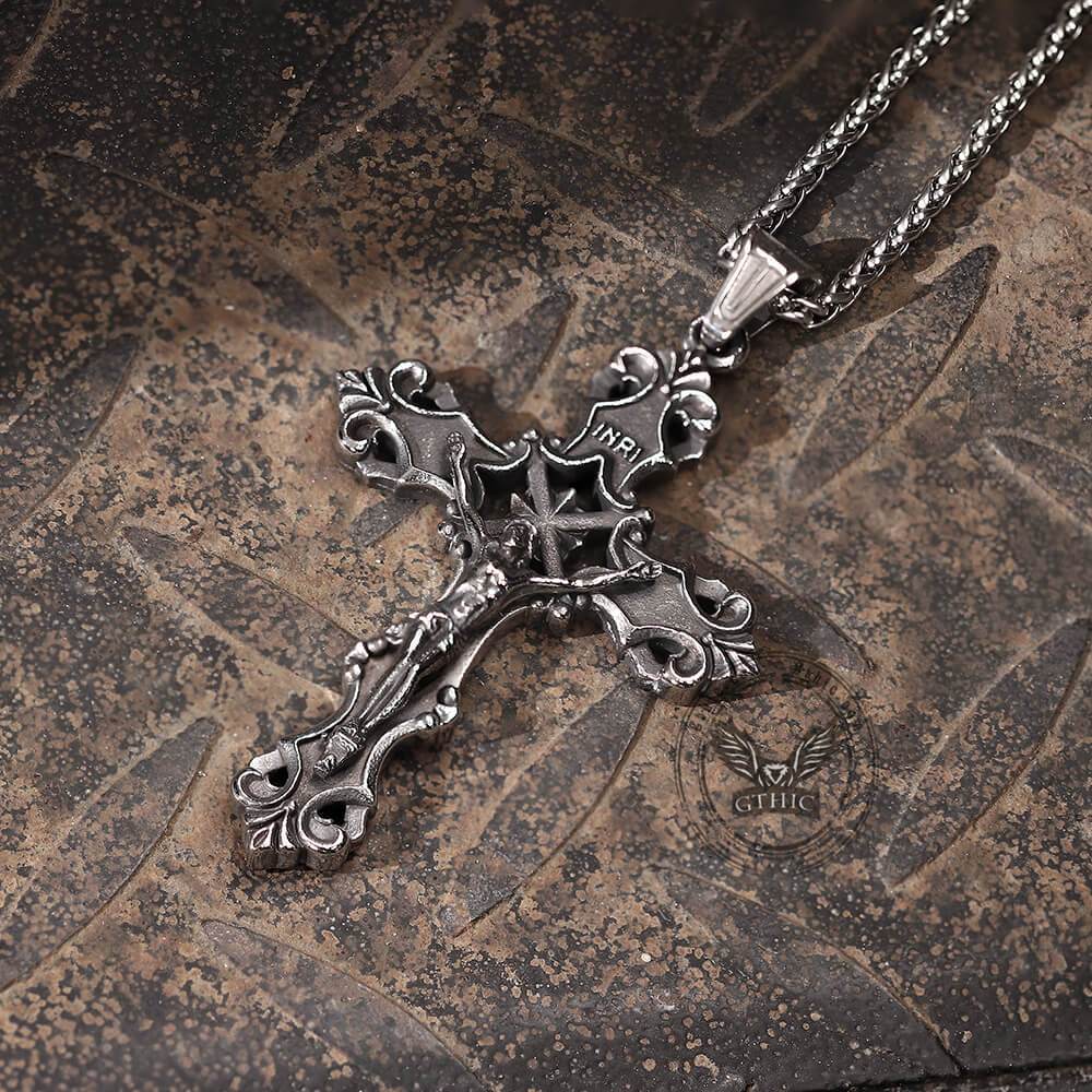 INRI Budded Cross Stainless Steel Pendant03 | Gthic.com