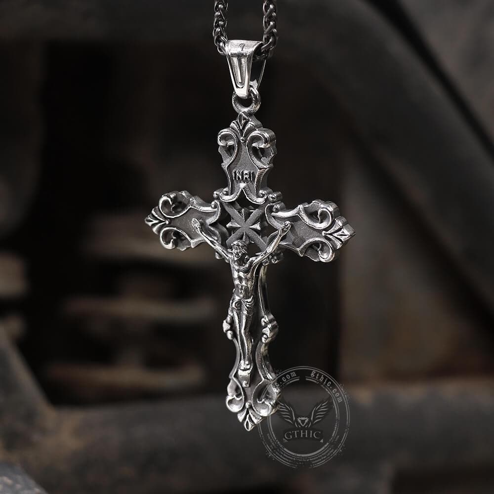 INRI Budded Cross Stainless Steel Pendant04 | Gthic.com