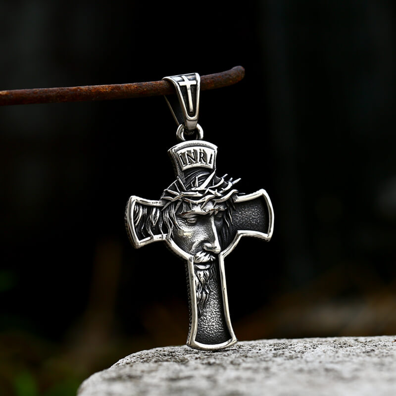 INRI Christian Cross Pure Tin Necklace 08 | Gthic.com