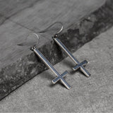 Inverted Cross Sterling Silver Earrings 01 | Gthic.com