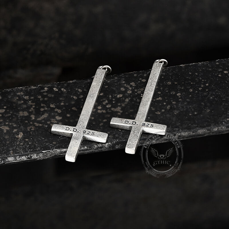 Inverted Cross Sterling Silver Earrings, 925 Silver / Single