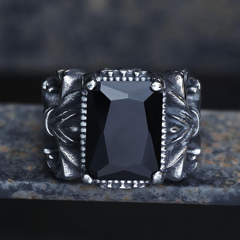 Iris Pattern Gem Stainless Steel CZ Ring 08 black | Gthic.com