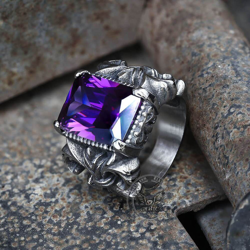 Iris Pattern Gem Stainless Steel CZ Ring 07 purple | Gthic.com