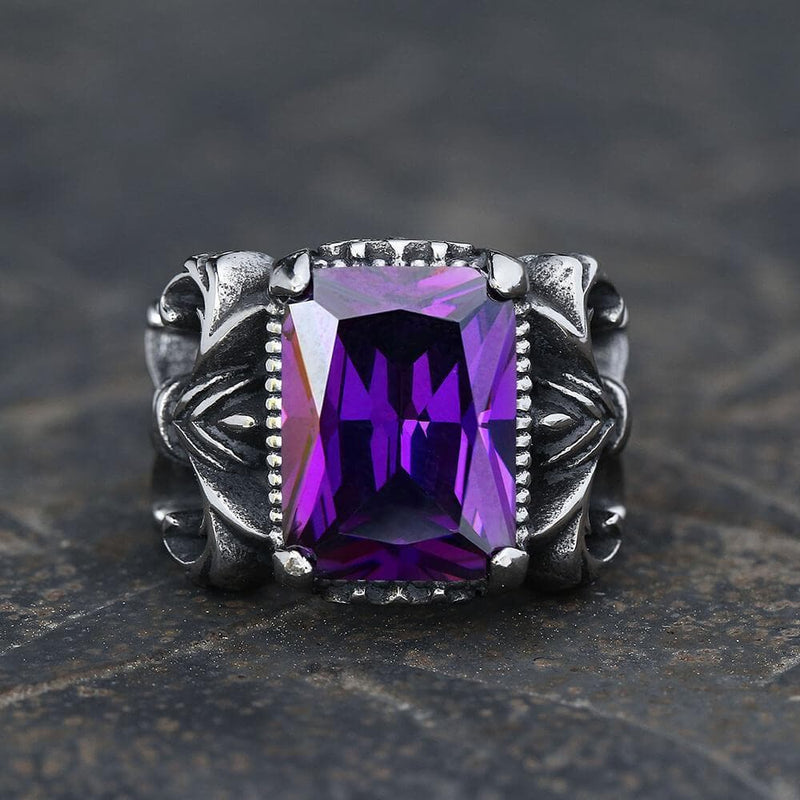 Iris Pattern Gem Stainless Steel CZ Ring 06 purple | Gthic.com