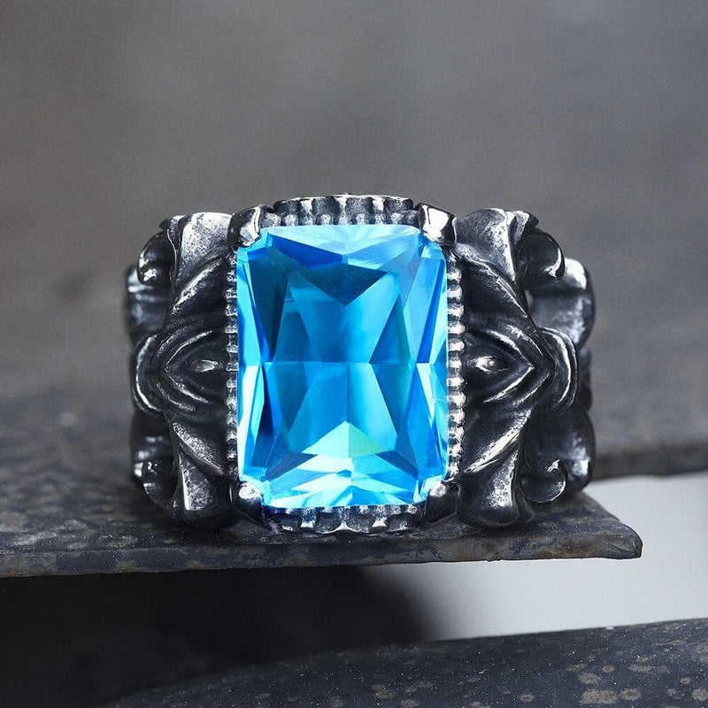 Iris Pattern Gem Stainless Steel CZ Ring 04 blue | Gthic.com
