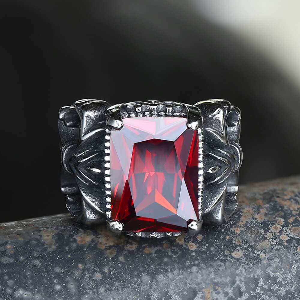 Iris Pattern Gem Stainless Steel CZ Ring 01 red | Gthic.com