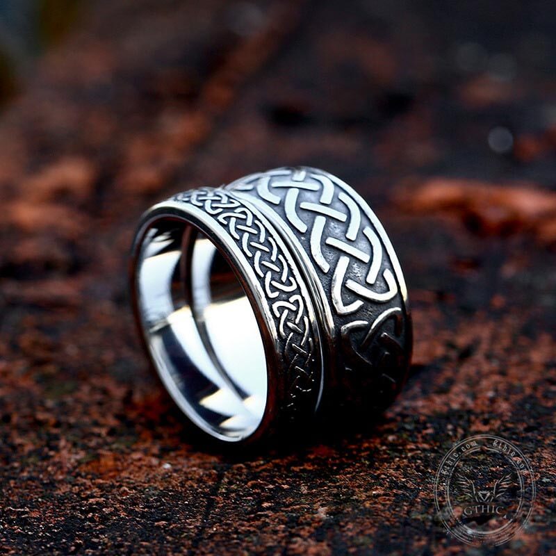 Mens 10k Gold & Silver Oxidized Celtic Knot Ring