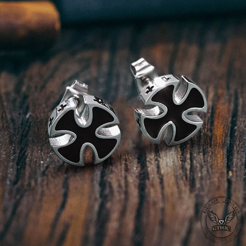 Iron Cross Stainless Steel Stud Earrings