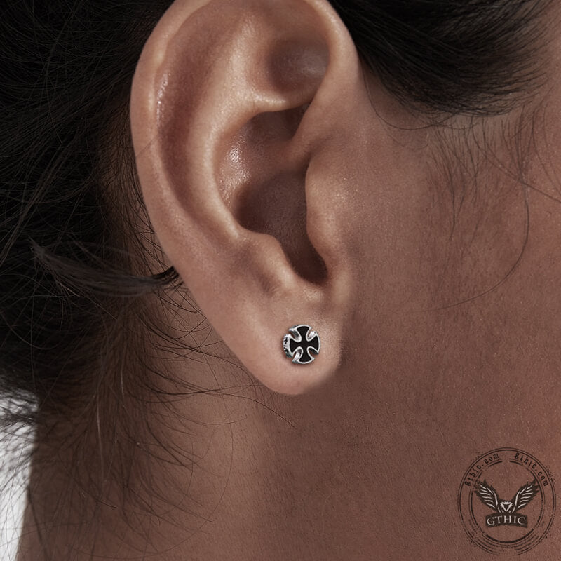 Iron Cross Stainless Steel Stud Earrings | Gthic.com